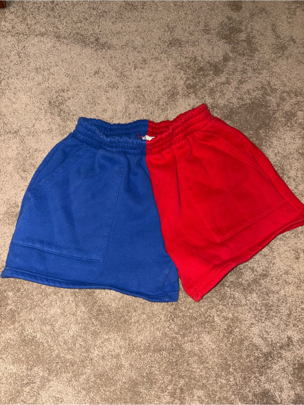 Two-Tone Red and Blue Elastic Waist Women’s Shorts